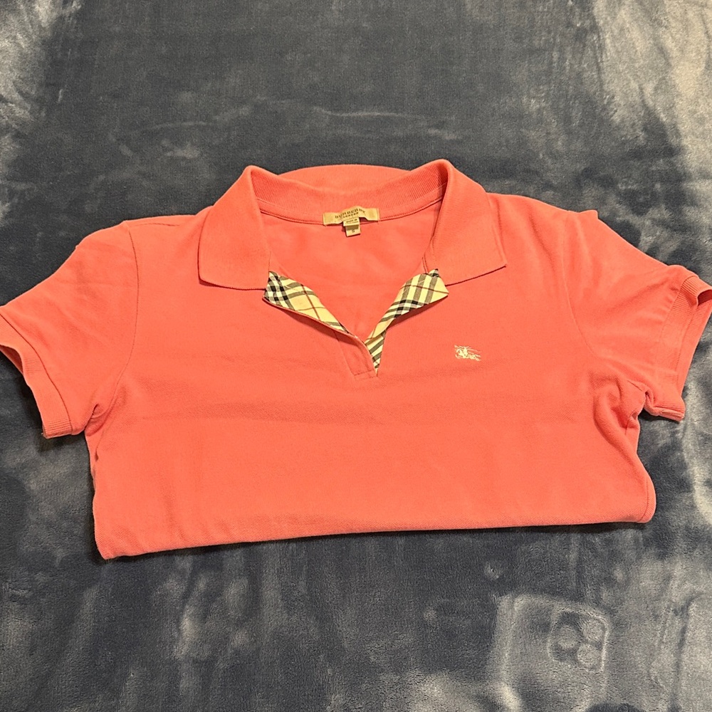 Burberry Coral Polo Shirt with Check Collar